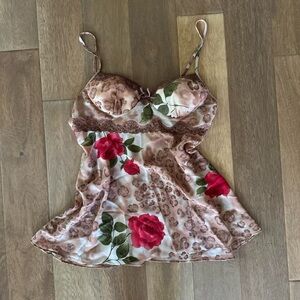 Floral Print Women's Top - Pink and Red